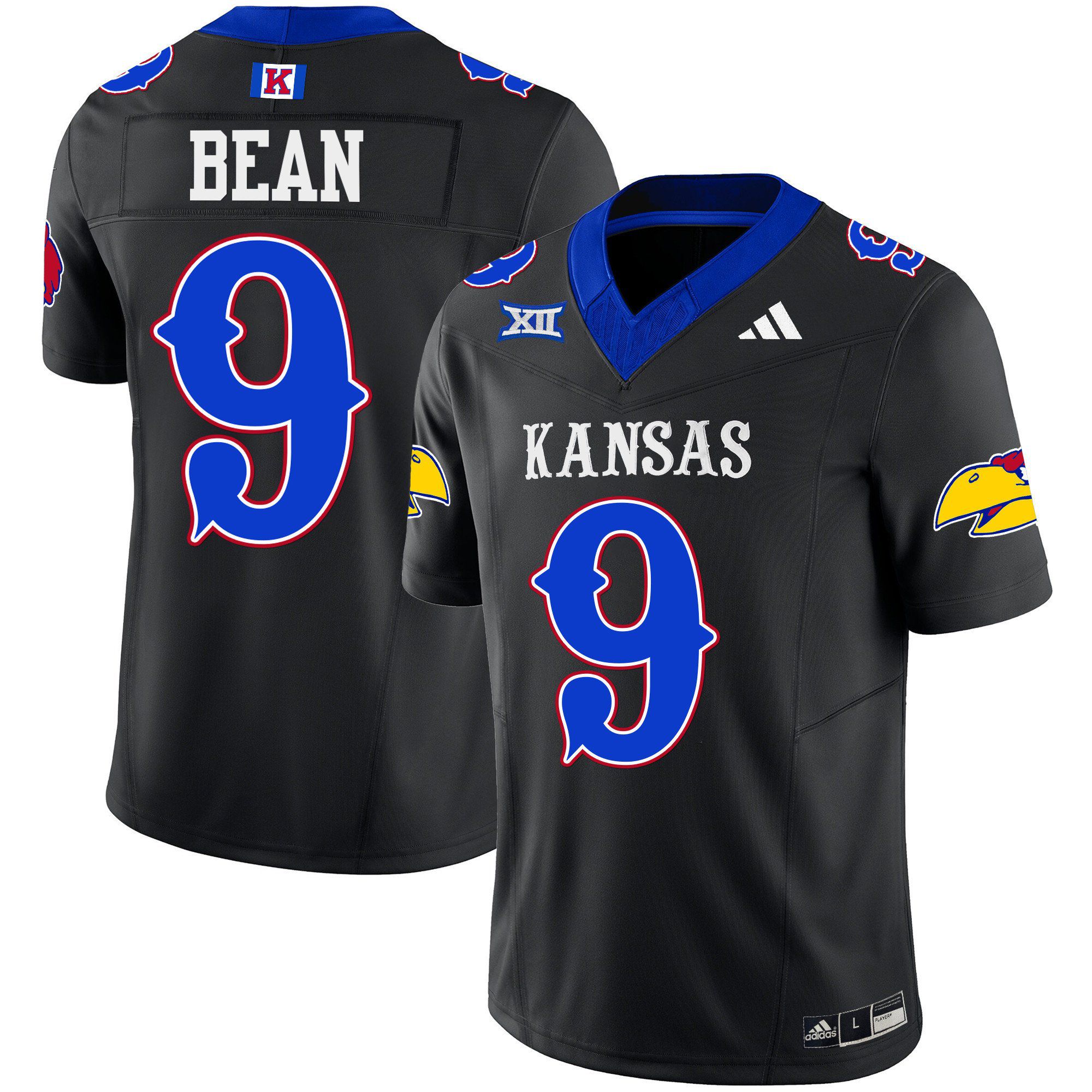 Men Kansas Jayhawks 9 Bean Black 2024 Blackhawk Vapor Limited NCAA Jersey